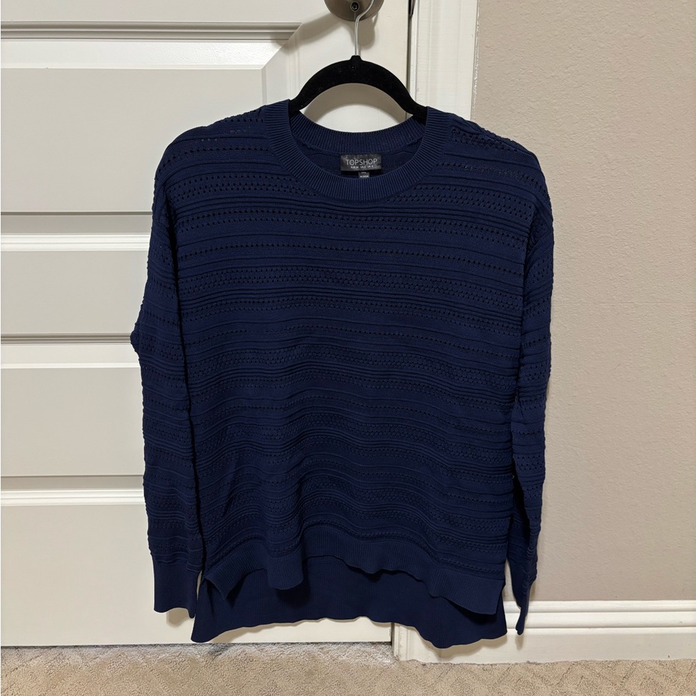 Topshop Blue Crewneck Sweater Classic Knit